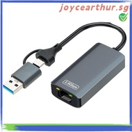 {joycearthur.}USB 3.0/Type-C to RJ45 2.5G Ethernet Adapter 2500Mbps LAN Converter Hub for Win7/8/10 