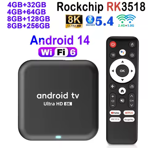 RK3518 TV Box Q18 Android 14 2.4G&5G Dual Wifi6 HD 4K 8K Voice Remote Google TV HDR10+ Netflix YouTu