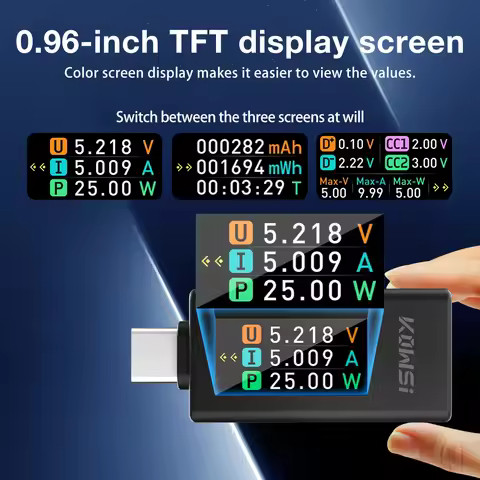 KWS-1902L Type-C Tester 4-30V 0-8A Color Display Current Voltage Monitor Charging Voltage Ammeter Po