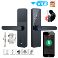 E Life Smart Store Tuya Wifi Electronic Door Lock With Tuya APP Remotely/Biometric Fingerprint/Smart Card /Password/Key Lock Multiple Unlocking Fingerprint Lock Security Intelligent Smart Lock