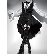 Gothic Fashionable Outfit - Shirt, Dark Lace Shorts, Tailed Vest