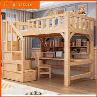 Loft Bed With Study Table Chair Wardrobe Full Set Room Loft Stair Cabinet Solid Wood Double Decker B