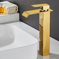 Basin Faucet Gold And Black Waterfall Faucet Brass Bathroom Faucet Bathroom Basin Faucet Mixer Tap H
