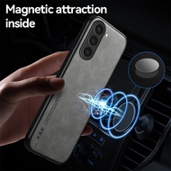 Luxury Leather Casing For Samsung Galaxy S23 FE S21 S20 FE S20FE S21FE S23FE 4G 5G Phone Case with Magnetic Car Holder Cover Camera Protective Matter Case