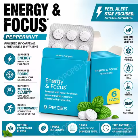 L-Theanine Chews Supplement Supports Natural Alertness Relaxation Peppermint Flavor Vegan Gluten Fre