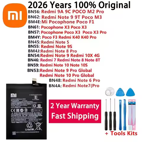 Original Battery For Xiaomi Mi Redmi Note 5 6 7 8 8T 9 9S 9T 9A 9C 10 10X 10S Pocophone Poco F1 F3 X