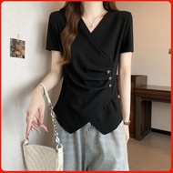 Slimmer Look Top Women V-Neck Top Women Slim-Fit Top Women Short-Sleeved T-shirt Women Plus Size Top