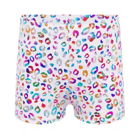 Kids Girls Boys Metallic Leopard Print Shorts Children Elastic Waistband Boxer Shorts Disco Party Pe