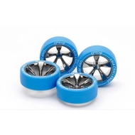 TAMIYA 95654 MEDIUM DIA LOW PROFILE TIRE HARD & BLACK PLATED 5 SPOKE WHEEL SET (ASIA CHALLENGE 2024)