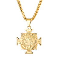 Stainless Steel Catholic Saint CSPB St. Benedict Cross Exorcism Medal Pendant Necklace Gold Chain