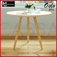 Machan Oslo Simple Modern Magazine Round Coffee Table Side Table ( Matt White Table Top + Natural Wood Legs )