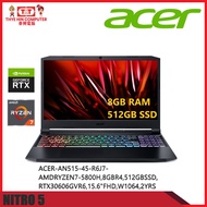 ACER-AN515-45-R6J7-AMDRYZEN7-5800H,8GBR4,512GBSSD,RTX30606GVR6,15.6"FHD,W1064,2YRS