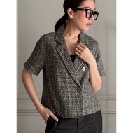 Short Sleeve Blazer Tweed Grey - Woman At Work Tweed Blazer