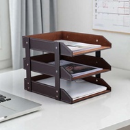 book shelf office organizer office desk decoration Leather Three-layer File Rack Data Storage Rack T