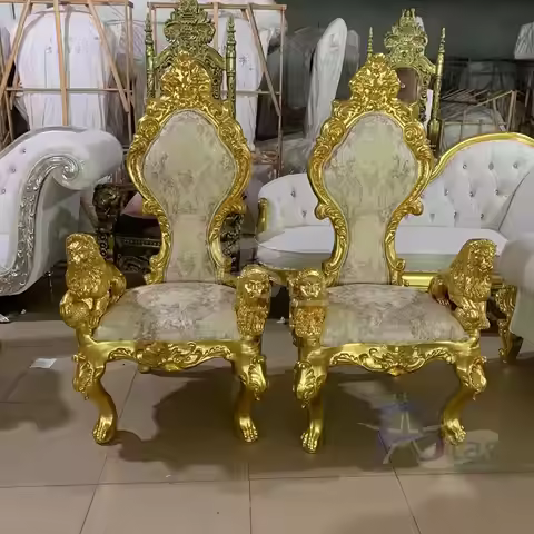 2pcs Gold Luxury Royal Event Wedding king and Queen Throne Chairs for Bride and Groom