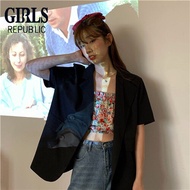 Girls Republic Women's Short Sleeve Blazer Loose Summer Blazer Candy Color Cool Shirt Short Sleeve Korean Style