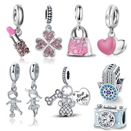 925 Silver-plate Amulet Four-leaf Clover Ocean Turtle Cherry Accessories Bracelet Beads Lover Diamon