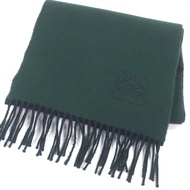 全新 □ LOEWE羊毛羊絨 Anagram 標誌刺繡流蘇圍巾/披肩 海軍綠 正品 男士商品