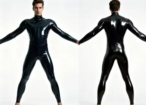 Black Latex Catsuit High Neck Full Body Suit Cosplay Masquerade