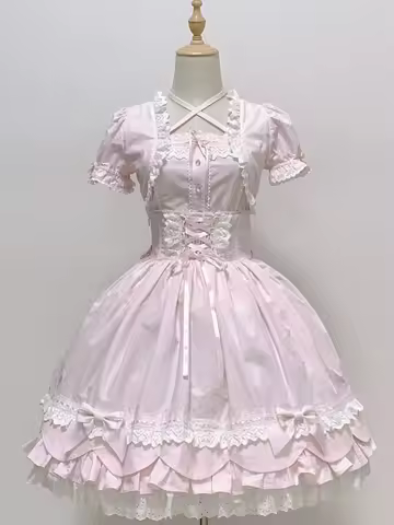 Haruhime Momoko - Cotton Old School Lolita Skirt with Tiered Back Overlay by Rose And Neverland PRE 