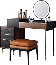 GeRRiT Vanity Table with Upholstered Stool Set, Dressing Table Desk, LED Lihgt Mirror And Comfortable Stool,Multifunction Vanity Table with Drawers And Storage Cabinet for Bedroom Furniture,Easy To As