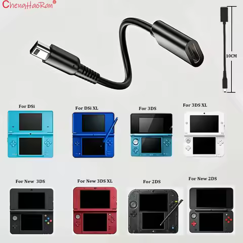 ChengHaoRan 1PC 2 Types 10cm Long Black Charging Cable For TYPE-C to NDSI 3DS 2DS XL/LL New 3DSXL/3D