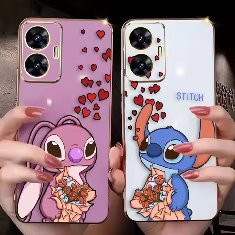 Love Couple Stitch Angel Cover Smooth E-TPU Phone Case REALME GT 2 NEO3 MASTER 7 8 8I 9 9I 10 11 PRO