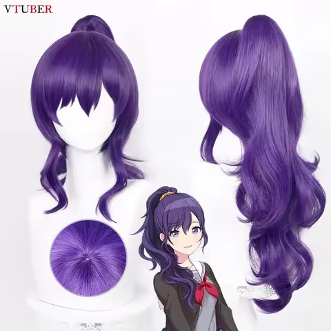 Asahina Mafuyu Cosplay Wig Anime Long Dark Purple Ponytail Wavy Asahina Mafuyu Wig Heat Resistant Ha