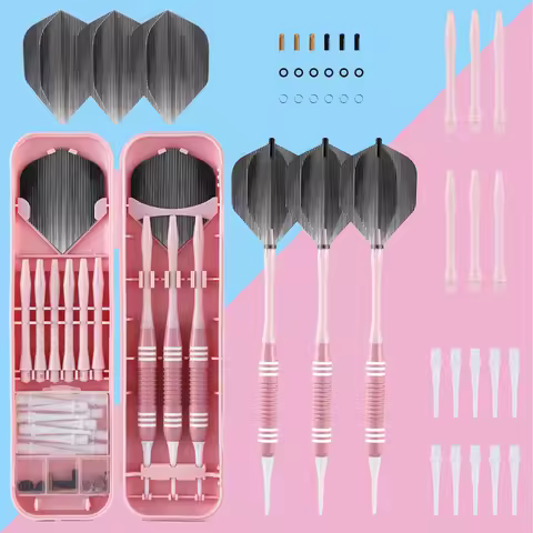 Precision Soft Tip Pink Dart Set of 3 - Premium Steel Darts, Comes with Full Accessories, Durable Co