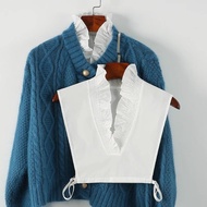 Kolar palsu musim luruh dan musim sejuk yang laris, kolar renda V-neck bergaya dengan ruffle, kolar 