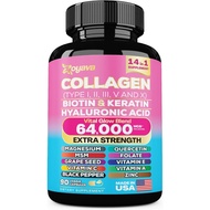 Zoyava Collagen Pills Peptides Types I, II, III, V & X 64,000 MCG Biotin Keratin  MSM Vitamin A 90 v