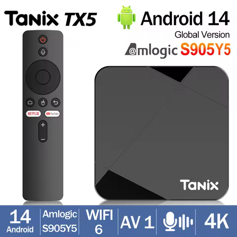 Tanix TX5 Android 14 Smart TV box Amlogic S905Y5 4GB 64GB 2.4G/5G Dual Wifi 6 AV1 BT Set Top Box DDR