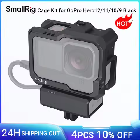 SmallRig Black Full Action Camera Cage For GoPro HERO 9 / 10 / 11 / 12 Cage with Two Cold Shoe Mount