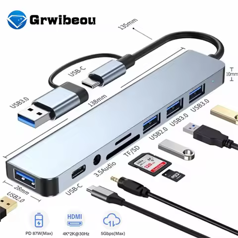 8 in 1 USB 3.0 HUB USB-C HUB Dock Station 5Gbps High Speed Transmission USB Splitter Type C to USB O