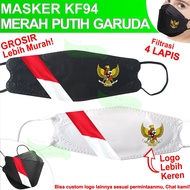 MERAH Red and white garuda indonesia mask, kf94 logo, 4 ply, 3d convex, evo model, health, non-cloth