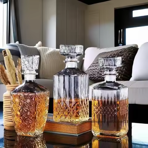 1PC 9x24cm Hot Sale Luxury Lead Free Square Wine Bottle Whiskey Glass Lot Decanter Alcohol Container