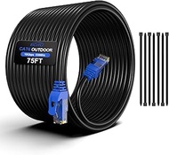 75FT Cat6 Outdoor Ethernet Cable, Heavy Duty Direct Burial, In-Ground, 24AWG CCA Patch Cord, POE, UT