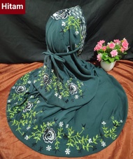 (COD) Mukena Polino Kain Dasar Warna Hijau Botol Ukuran Dewasa Terusan Motif Bordir Bunga Anggrek