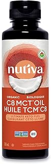 Nutiva Organic C8 MCT Oil, Ultimate Keto Fuel from Non-GMO Coconuts, 14g MCT 12 Fl Oz, USDA Organic,