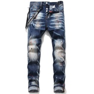 Dsquared2 Brand New Mens Skinny Jeans Fashion Straight Slim Ripped Paint D2 Denim Pants Street Hip H