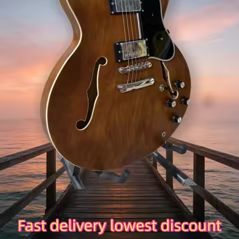335X‑Style 6 String Semi Hollow Electric Guitar Natural Walnut Finish F Hole HH Humbucker Pickups Ja