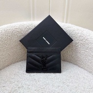 (Pre-loved) Saint Laurent YSL So Black Flat Card Holder in Black Calfskin and BHW