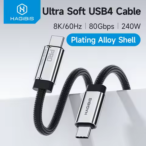 Hagibis USB C to USB C Full Function Cable Super Soft USB4 80Gbps 8K 240W Fast Charging Cord for Thu
