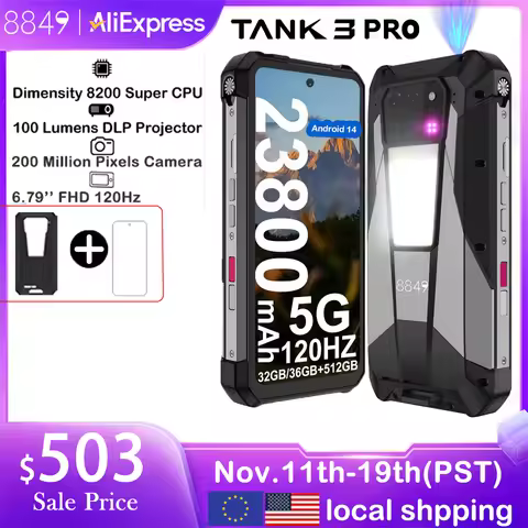 8849 Tank 3 Pro Unihertz Rugged Smartphone Projector 23800mAh 5G 32/36GB RAM+512GB ROM Mobile Phone