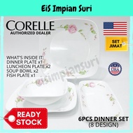 (Ready Stock!!) Corelle Livingware 6pcs/6pc Square Dinnerware Set Jimat Tableware Pinggan Mangkuk Corelle Loose Set
