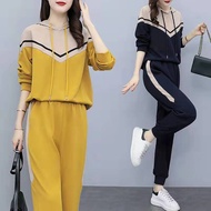 Tracksuit Set Woman Korean Style Color Matching Loose Slimmer Look Casual Sport Wear Trendy