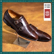 High Quality Genuine Cow Leather Wedding Shoes Round Toe Cafe Brown MONK_01B, 24 Months, Solid Stitc