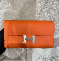 Sold🌈Hermes🧡Constance Wallet🧡橙色銀扣🧡全新未使用🌈原貼膜在🌟有盒🧡Epsom皮🌟constancewallet🌟constance🌟長銀包🌟愛馬仕🌟