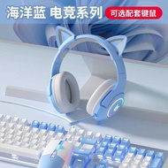 ONIKUMA Blue Gaming Headset Headset Computer with Microphone Microphone Gaming Headset Girl Cat Ears