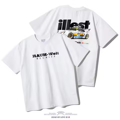 Porsche RWB Modified Car Original Heavy Short-sleeved Shirt for Boys and Girls Trendy Brand Pure Cot